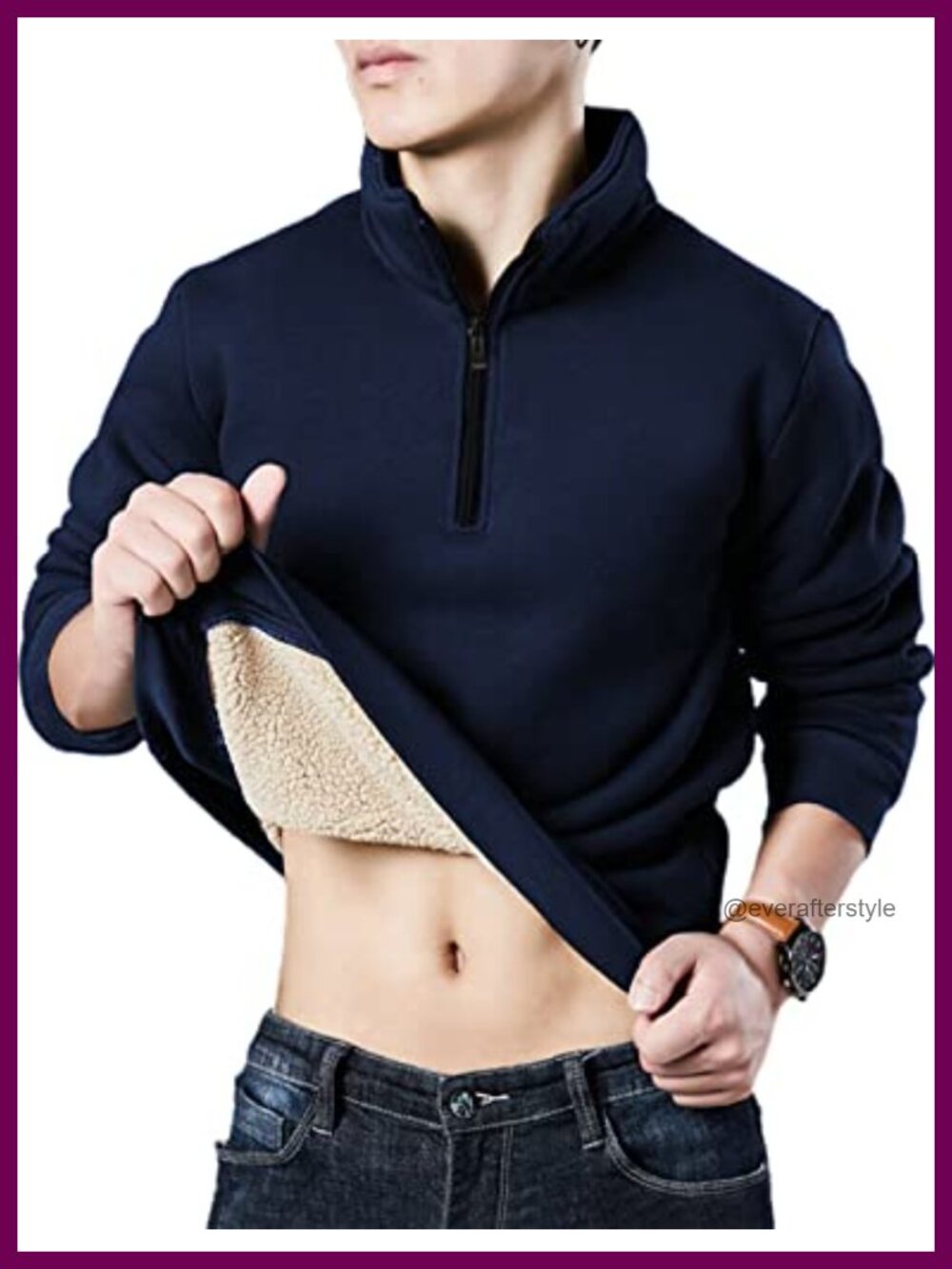 Mens Sherpa Lined Fleece Crewneck Sweatshirt Thick Warm Pullover